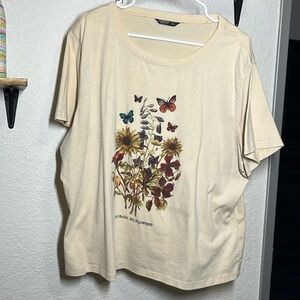 Cream flower & butterfly shirt with vintage design